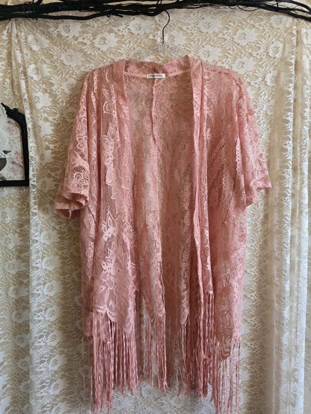 Emerette Floral Lace Open Front Kimono - Boho - Swim Coverup